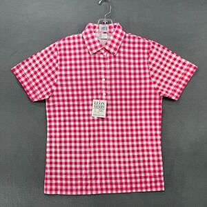 Leon Levin Polo Shirt Pink Gingham Womens Small Short Sleeve Preppy New